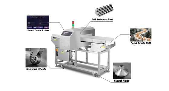 10g থেকে 5000g খাদ্য ধাতু ডিটেক্টর মেশিনের পরিসীমা সনাক্তকরণ 1200mm X 800mm X 1200mm